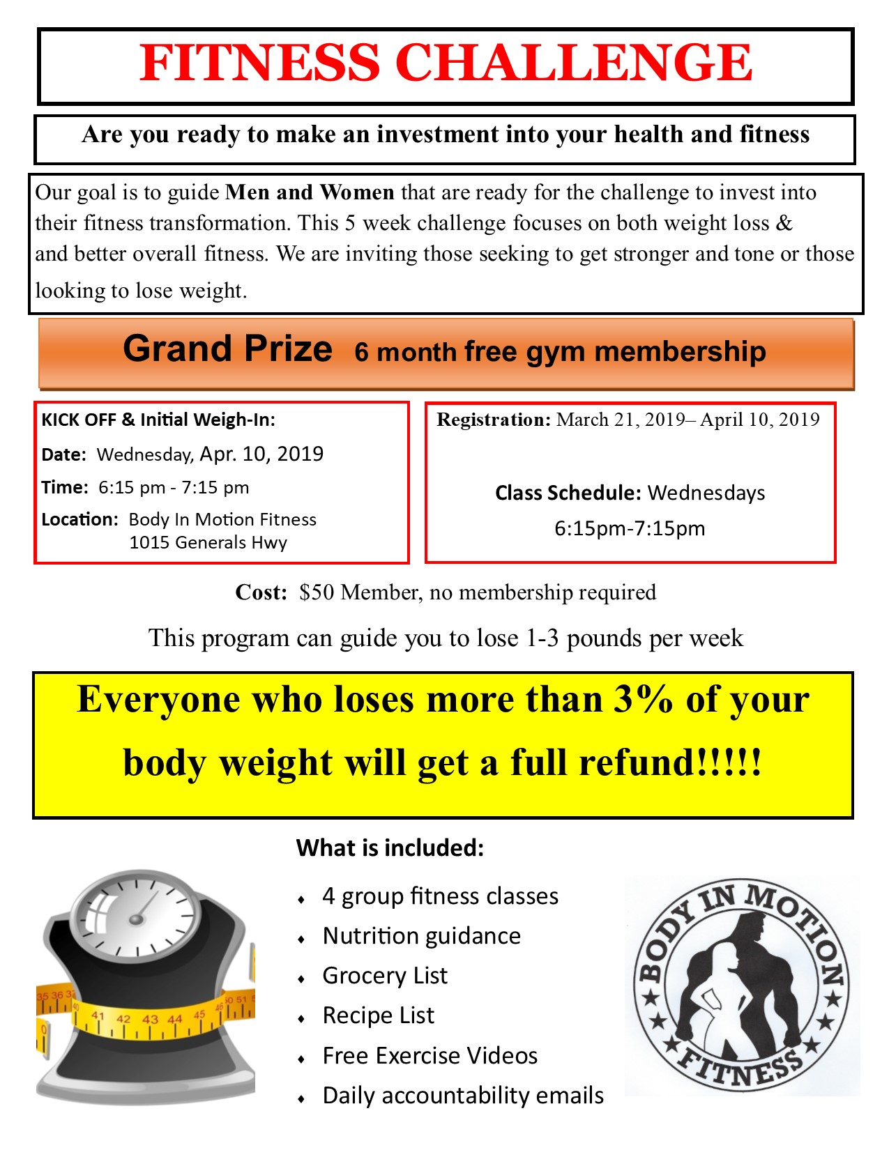 Fitness Challenge Body In Motion Fitness